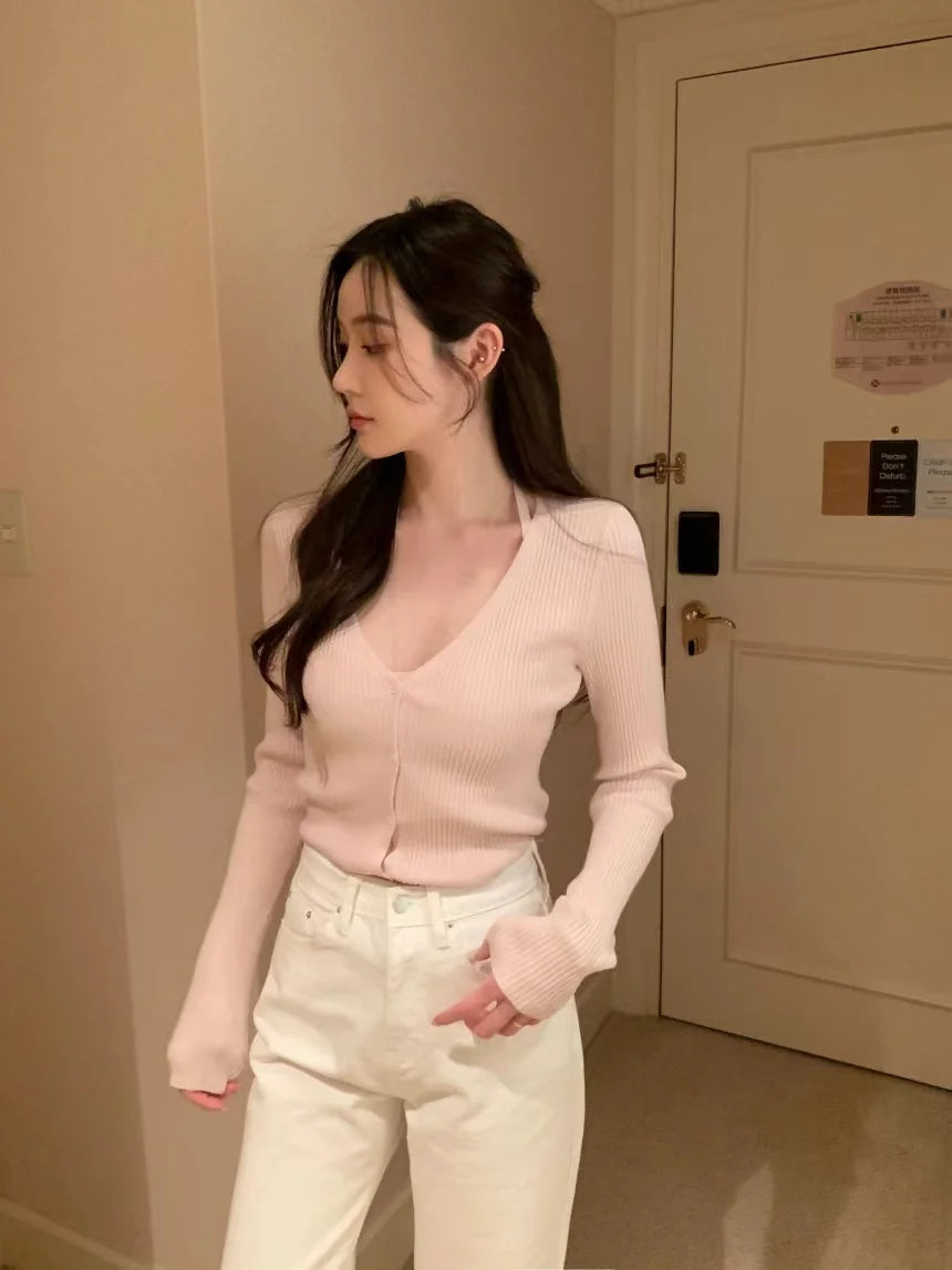 Chic V-Neck Knitted Open Cardigan Top Women's