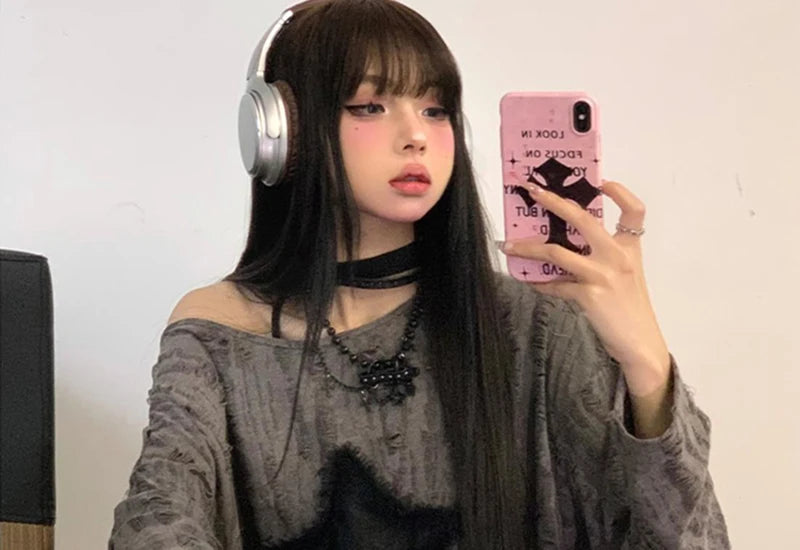 Y2K Hole Star Print T-Shirt Women Fashion