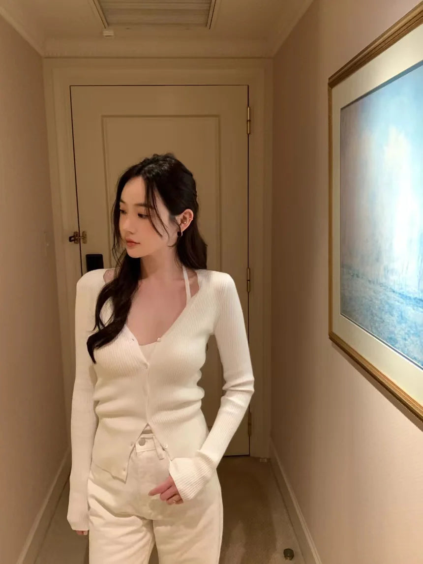 Chic V-Neck Knitted Open Cardigan Top Women's