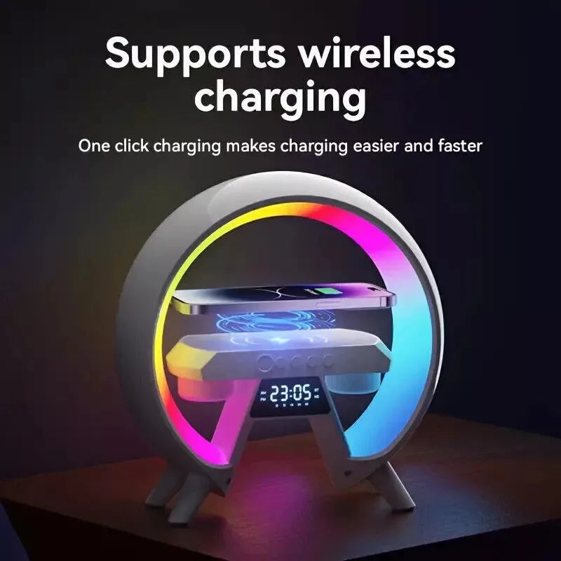 LED Smart G Lamp Wireless Charger Bluetooth Speaker RGB Alarm Clock Night Light