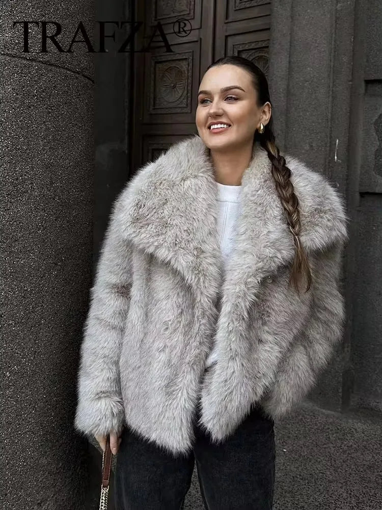 TRAFZA Women Fashion Faux Fur Jacket