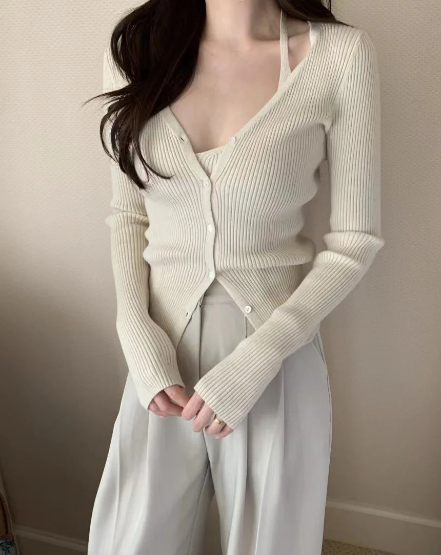 Chic V-Neck Knitted Open Cardigan Top Women's