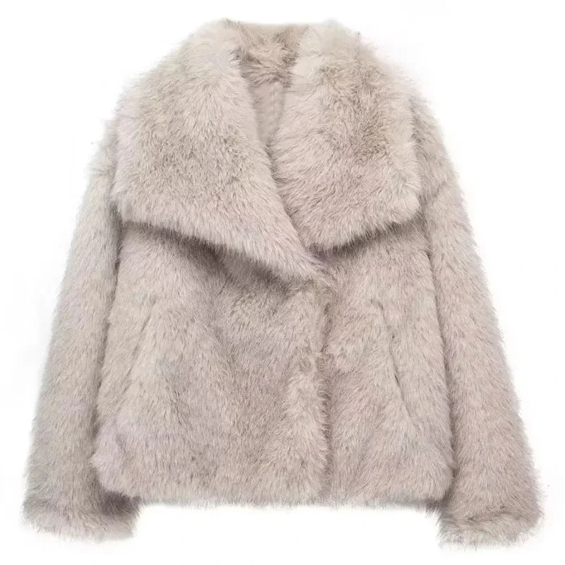 TRAFZA Women Fashion Faux Fur Jacket