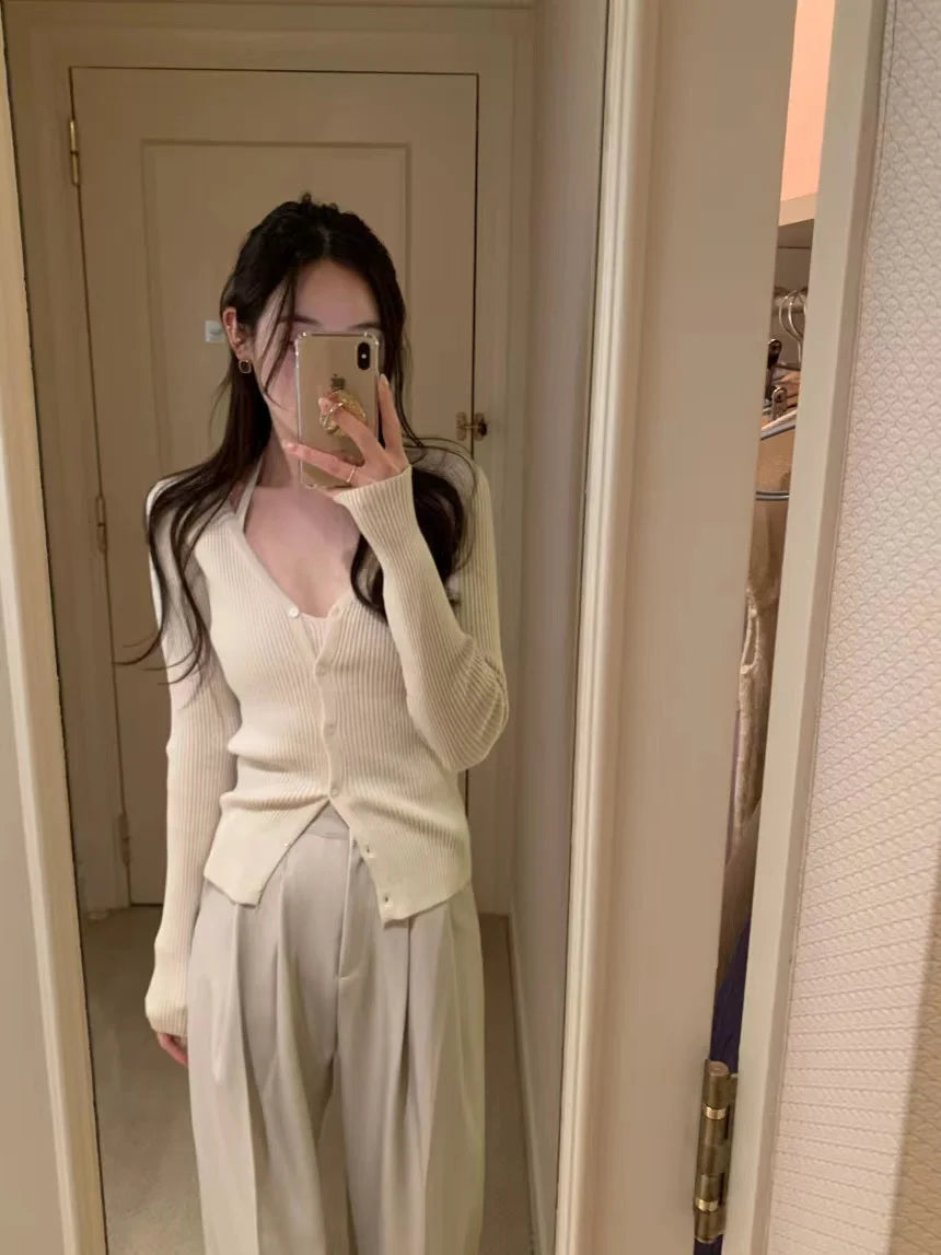 Chic V-Neck Knitted Open Cardigan Top Women's