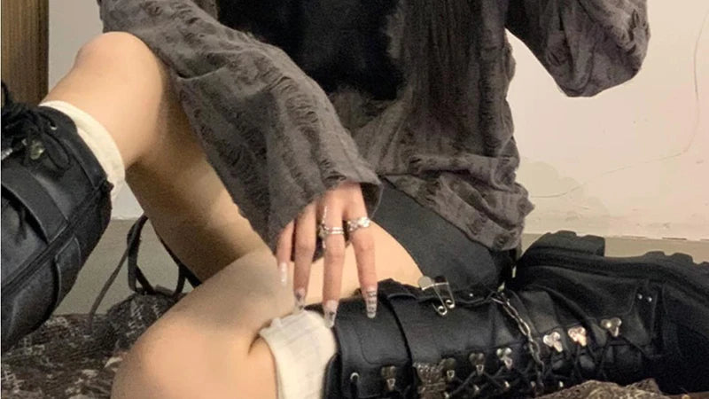 Y2K Hole Star Print T-Shirt Women Fashion