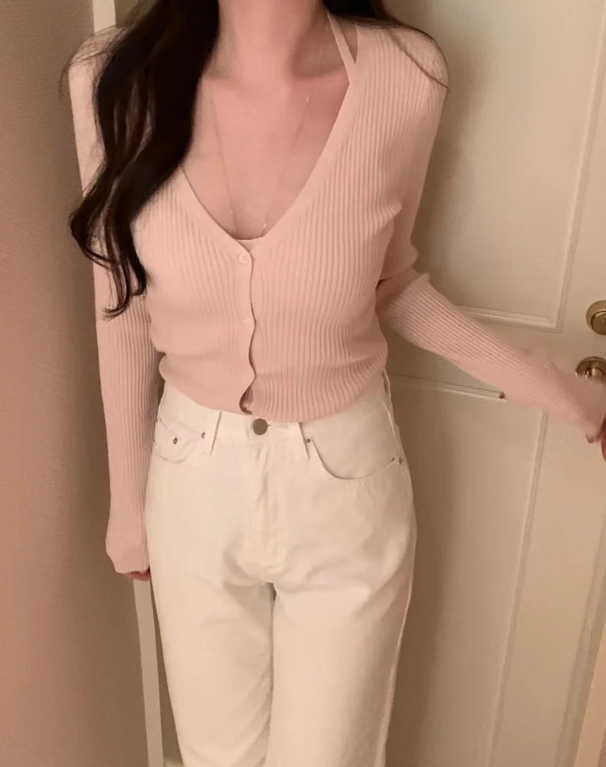 Chic V-Neck Knitted Open Cardigan Top Women's