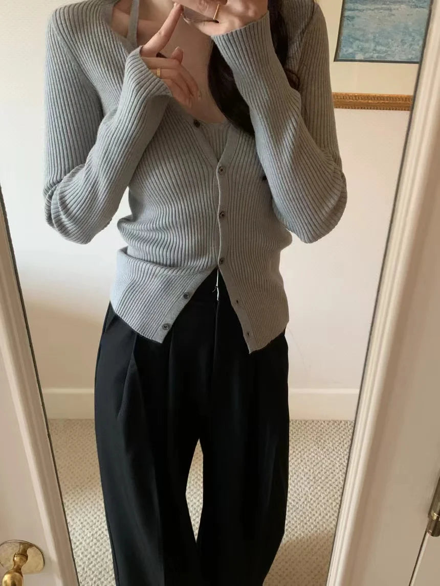 Chic V-Neck Knitted Open Cardigan Top Women's