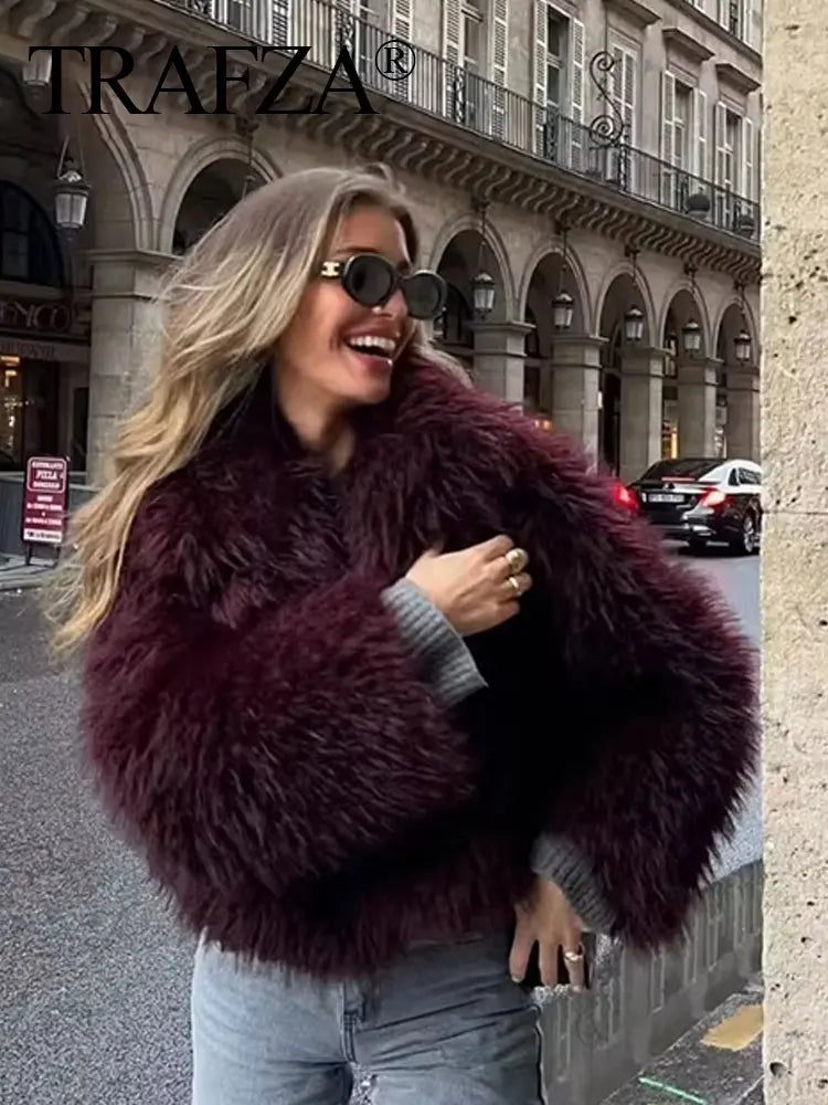 TRAFZA Women Fashion Faux Fur Jacket