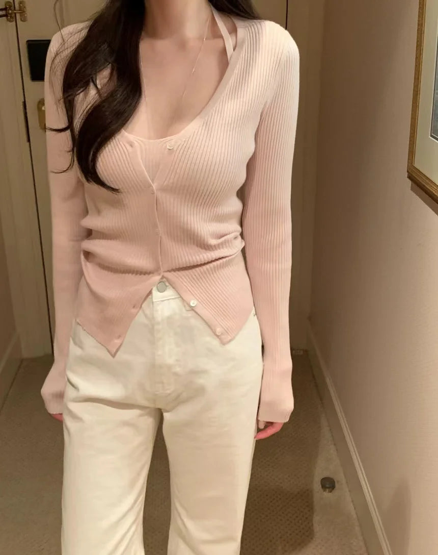 Chic V-Neck Knitted Open Cardigan Top Women's