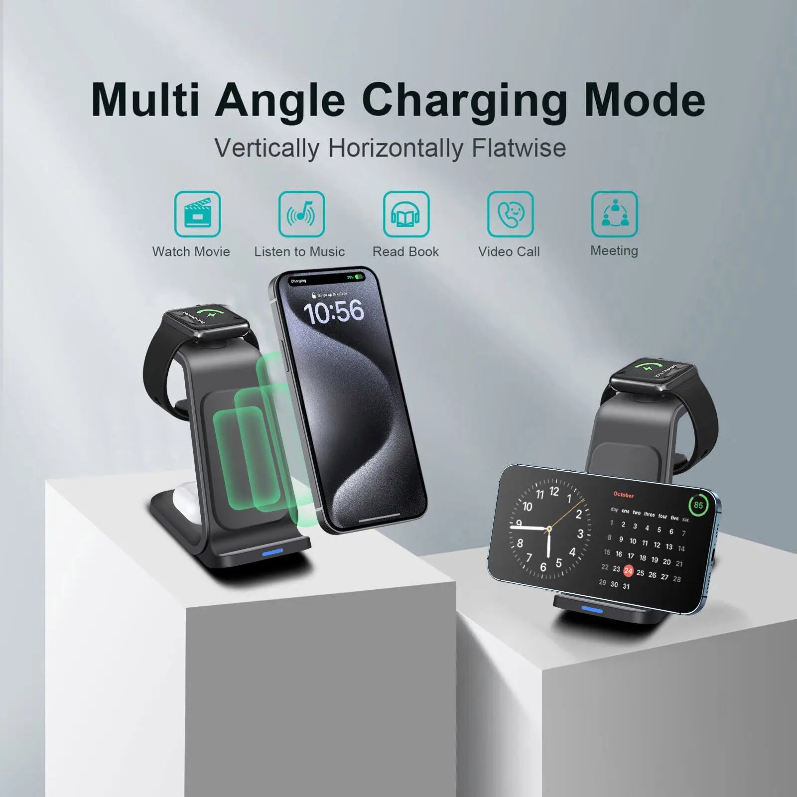 Wireless Charger Dock Charging Station 3In1 For Apple Watch Iphone 15 14 13 12 X