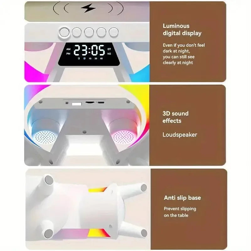 LED Smart G Lamp Wireless Charger Bluetooth Speaker RGB Alarm Clock Night Light