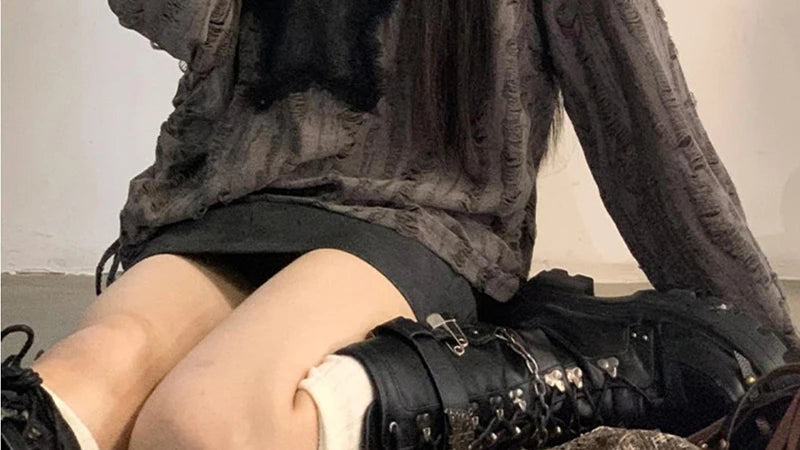 Y2K Hole Star Print T-Shirt Women Fashion