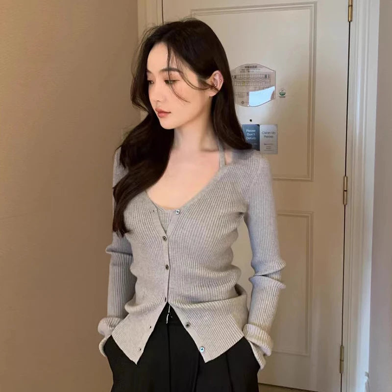 Chic V-Neck Knitted Open Cardigan Top Women's