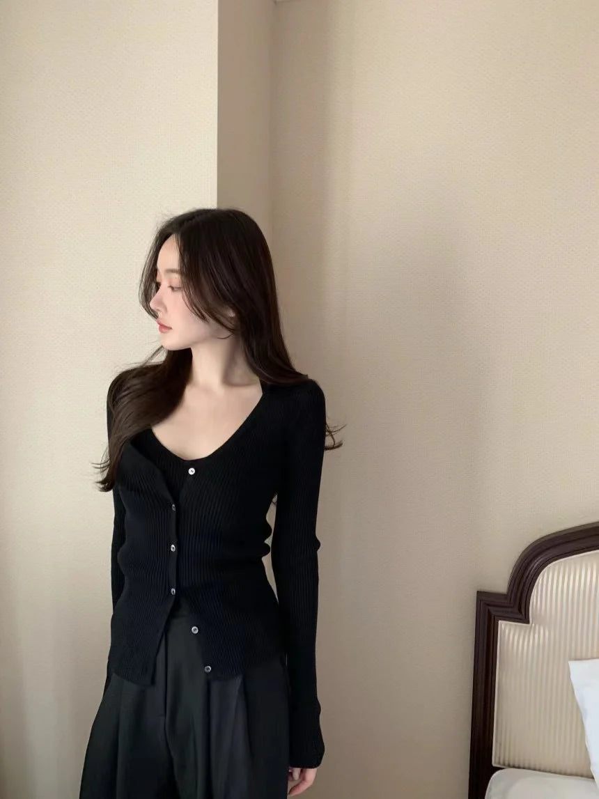 Chic V-Neck Knitted Open Cardigan Top Women's