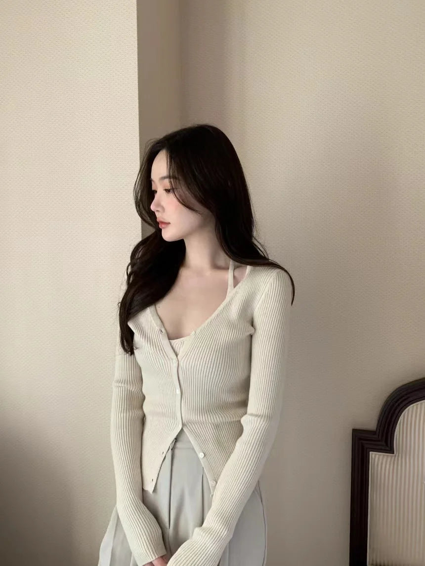 Chic V-Neck Knitted Open Cardigan Top Women's