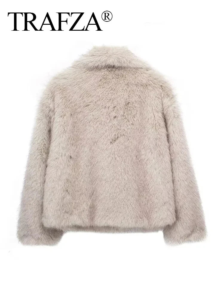 TRAFZA Women Fashion Faux Fur Jacket