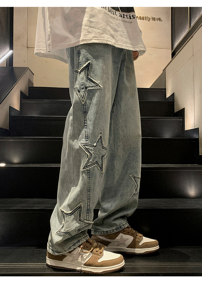 Star Embroidery Straight Casual Men Jeans