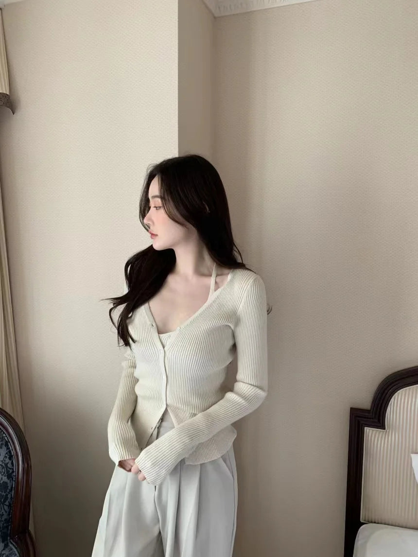 Chic V-Neck Knitted Open Cardigan Top Women's