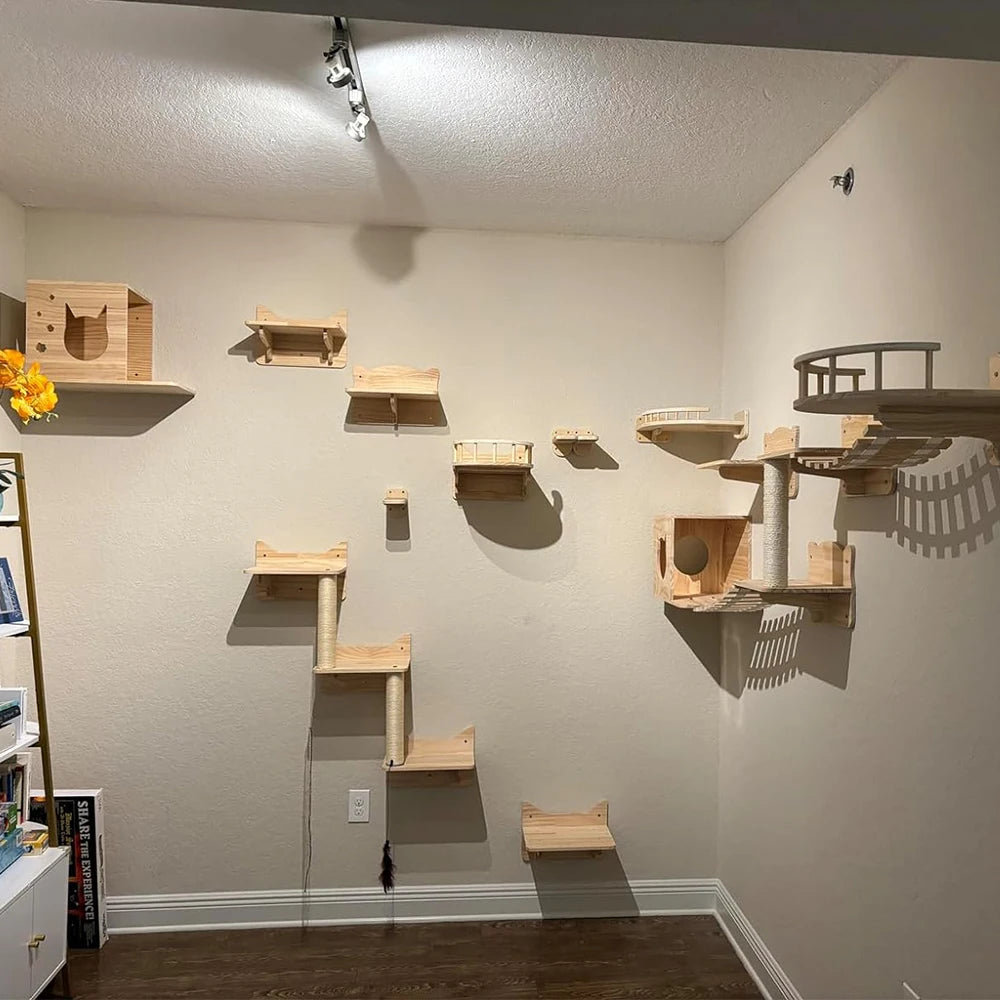Wall-mounted Cat Hanging  Bed Cat Climbing Ladder Grab Post Solid Wood