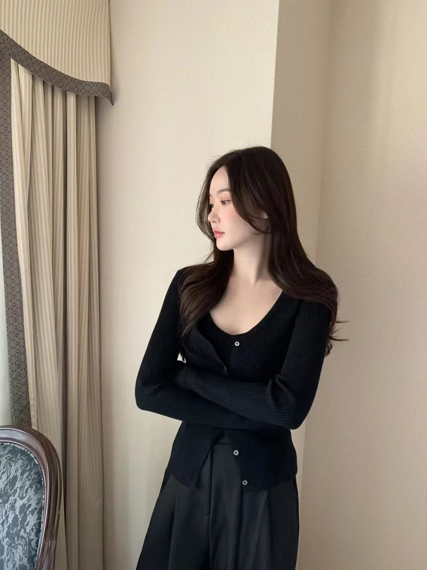 Chic V-Neck Knitted Open Cardigan Top Women's