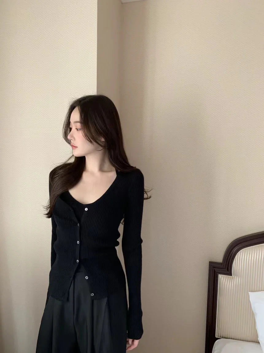 Chic V-Neck Knitted Open Cardigan Top Women's