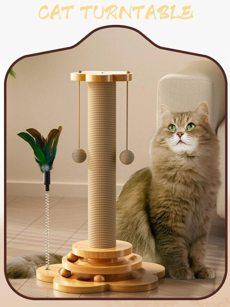 Pet Cat Toy Solid Wood Cat Turntable Funny Cat Stick  Balls