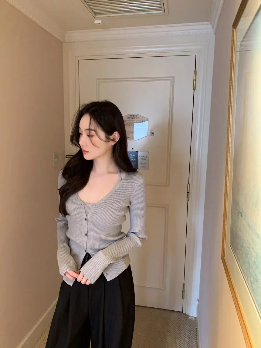 Chic V-Neck Knitted Open Cardigan Top Women's