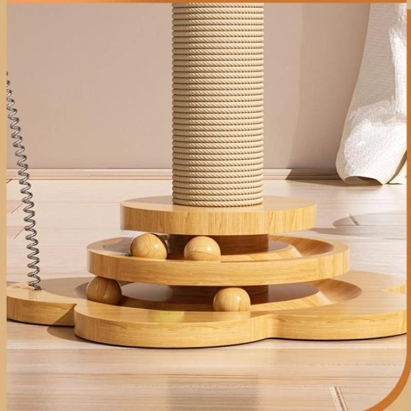 Pet Cat Toy Solid Wood Cat Turntable Funny Cat Stick  Balls