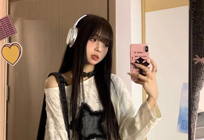 Y2K Hole Star Print T-Shirt Women Fashion