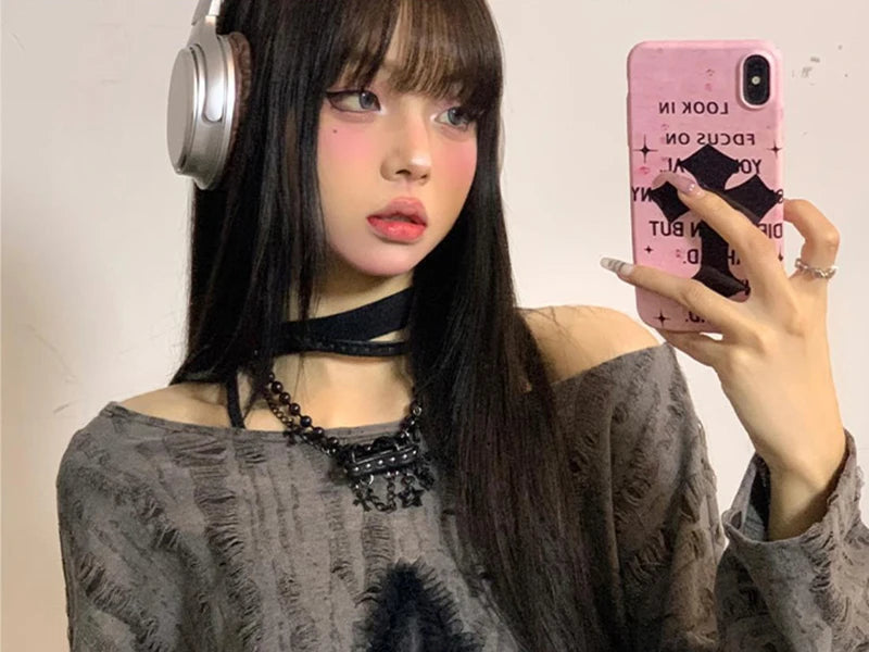 Y2K Hole Star Print T-Shirt Women Fashion