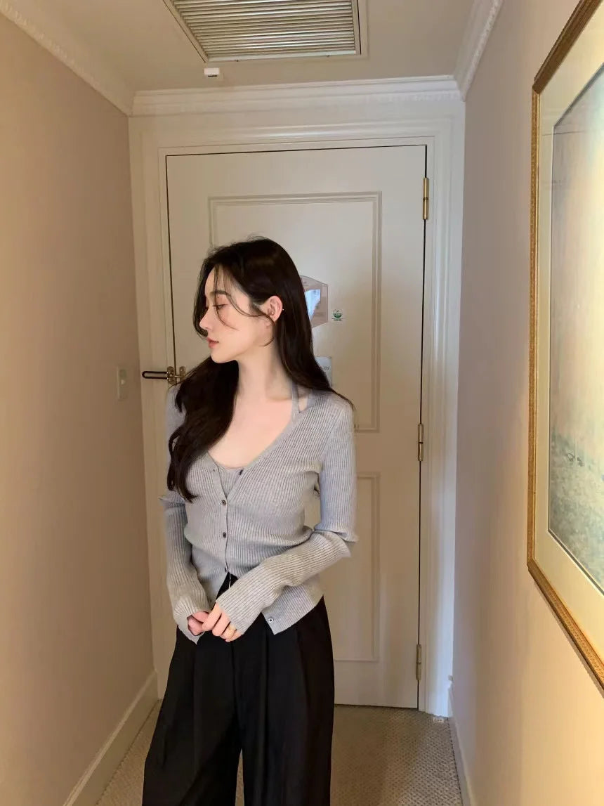 Chic V-Neck Knitted Open Cardigan Top Women's