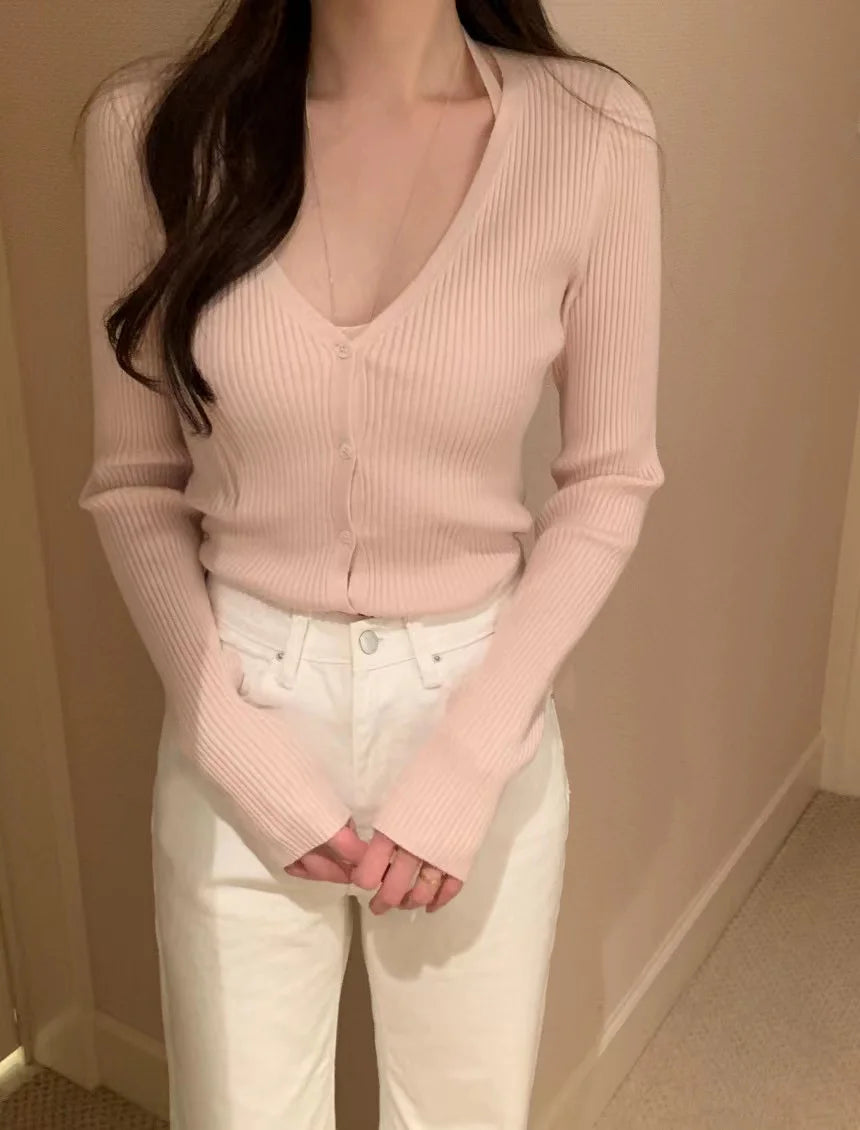 Chic V-Neck Knitted Open Cardigan Top Women's