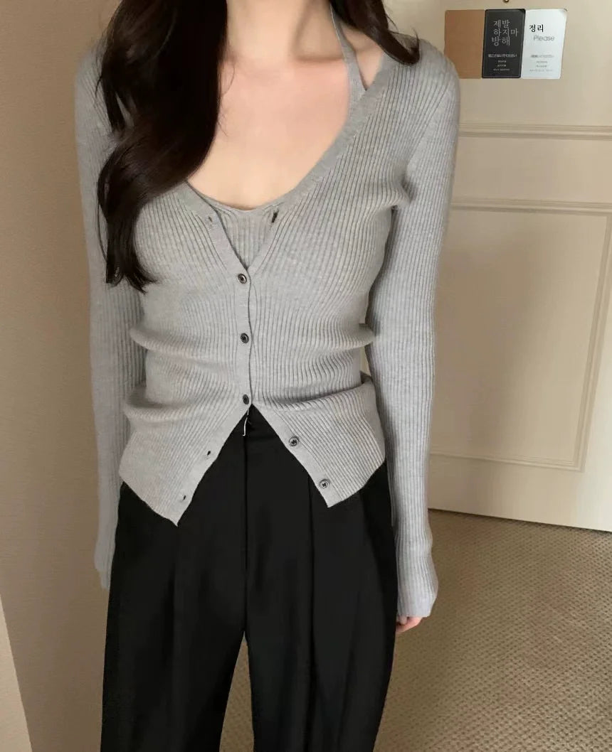 Chic V-Neck Knitted Open Cardigan Top Women's