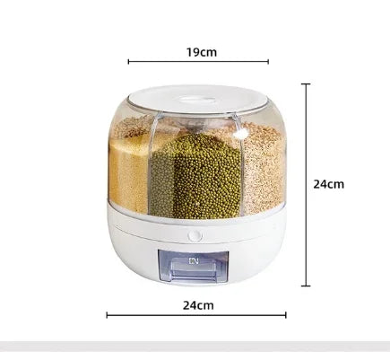 360 Degree Rotating Rice Dispenser Sealed Dry Cereal Grain Bucket Dispenser Moisture-proof Kitchen Food Container Storage Box