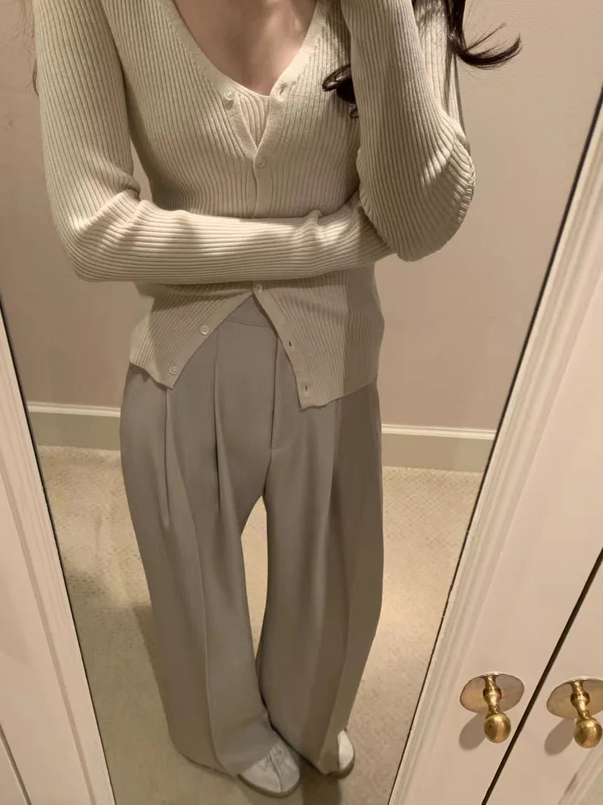 Chic V-Neck Knitted Open Cardigan Top Women's