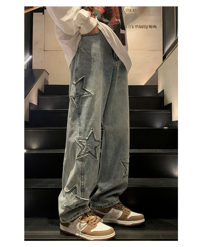 Star Embroidery Straight Casual Men Jeans