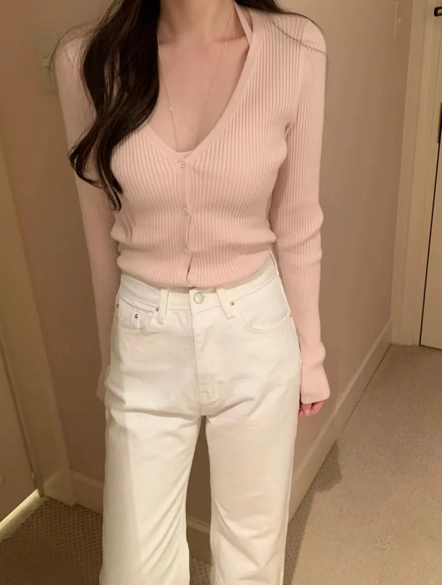 Chic V-Neck Knitted Open Cardigan Top Women's