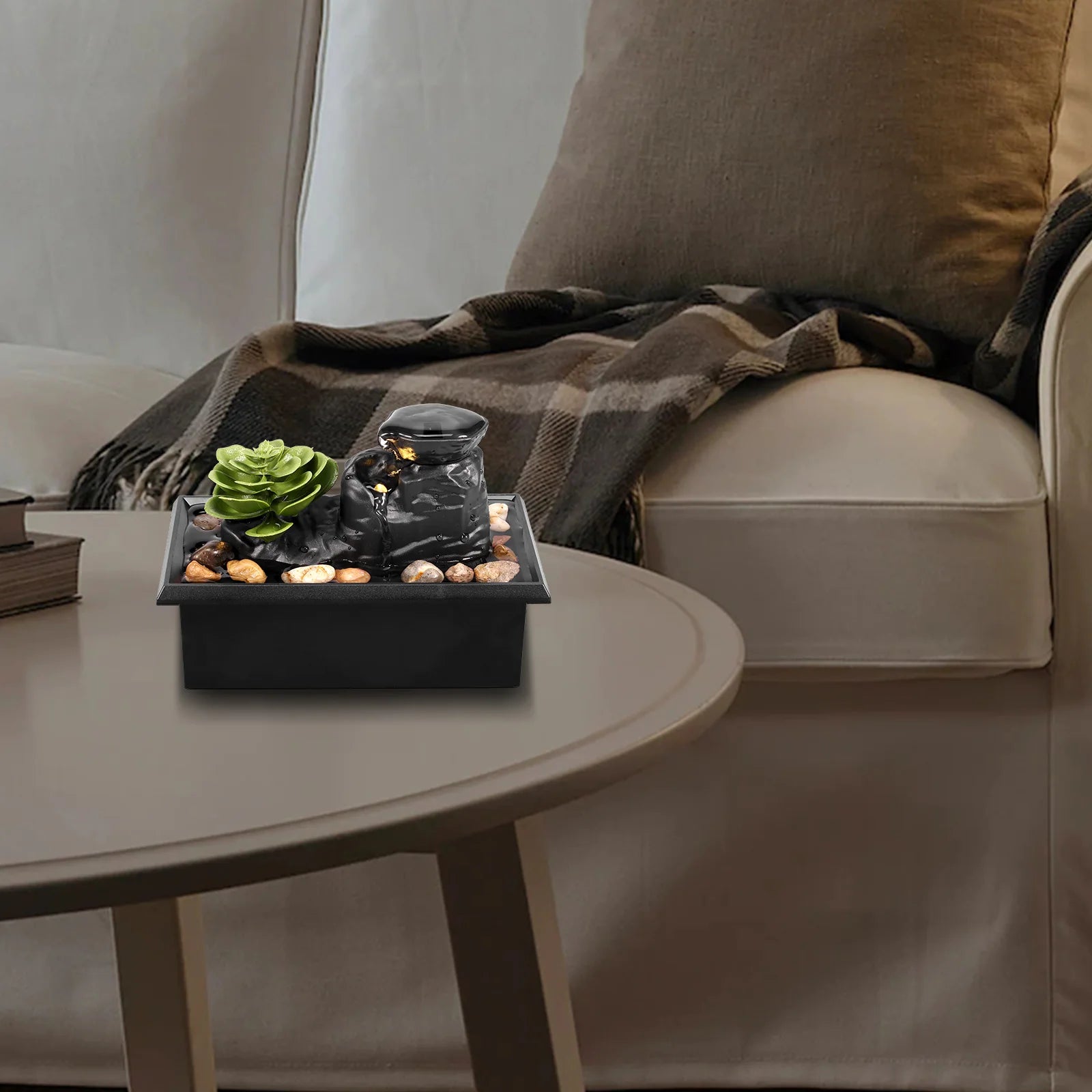 Desktop Water Fountain LED Indoor Decorative Fountain Creative Craft Home Decor Small Waterfall Fountains Zen Meditation Fountai