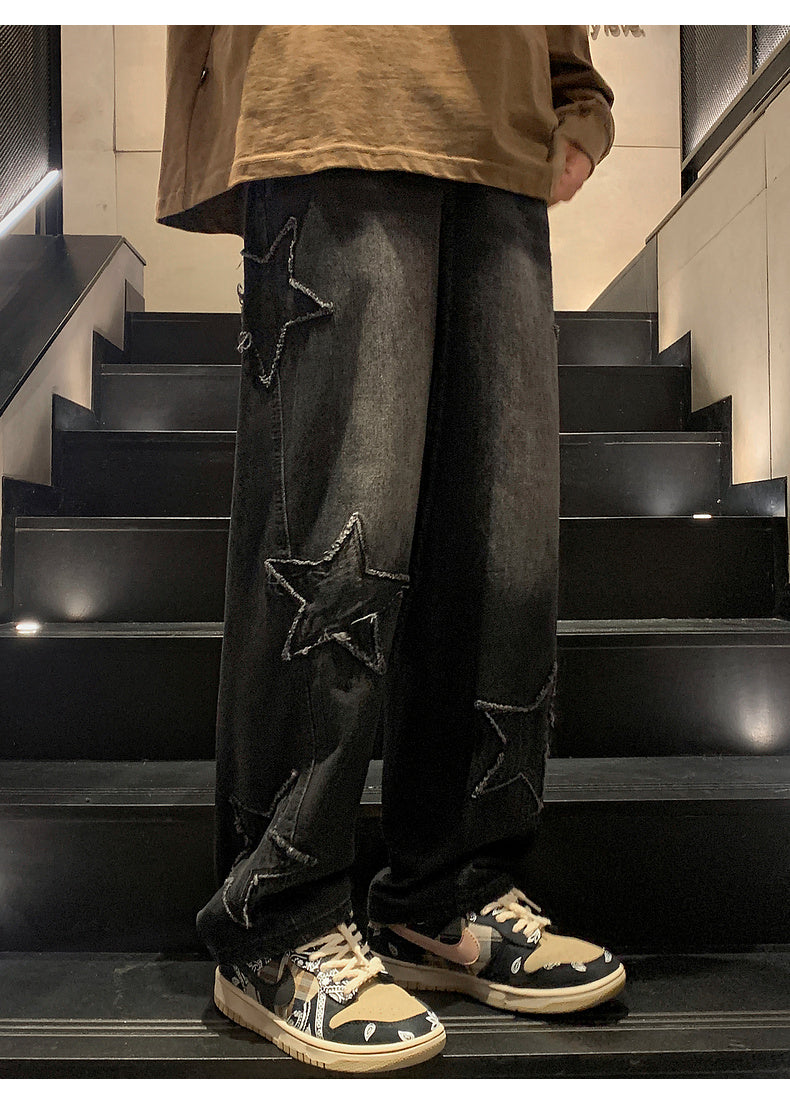Star Embroidery Straight Casual Men Jeans