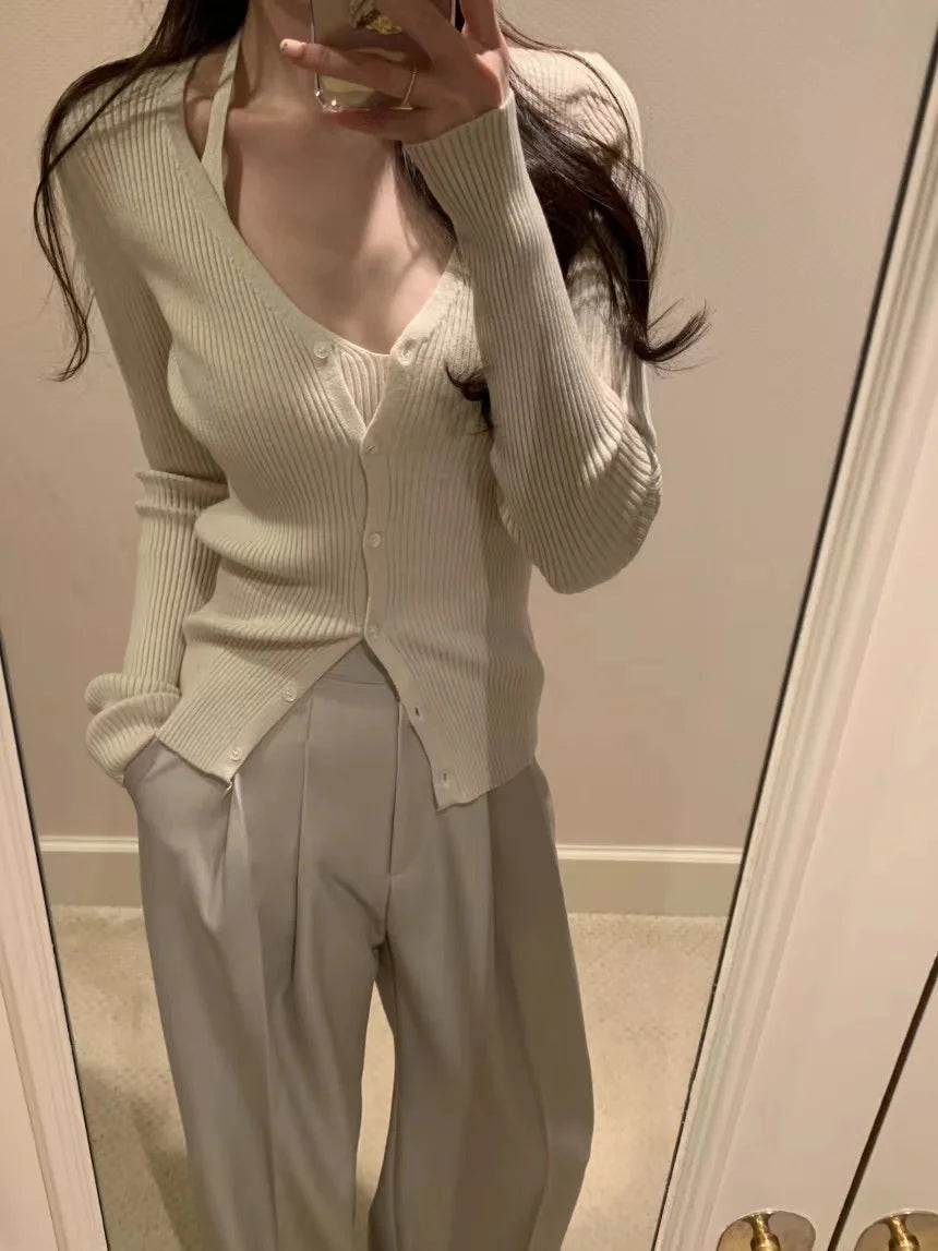 Chic V-Neck Knitted Open Cardigan Top Women's