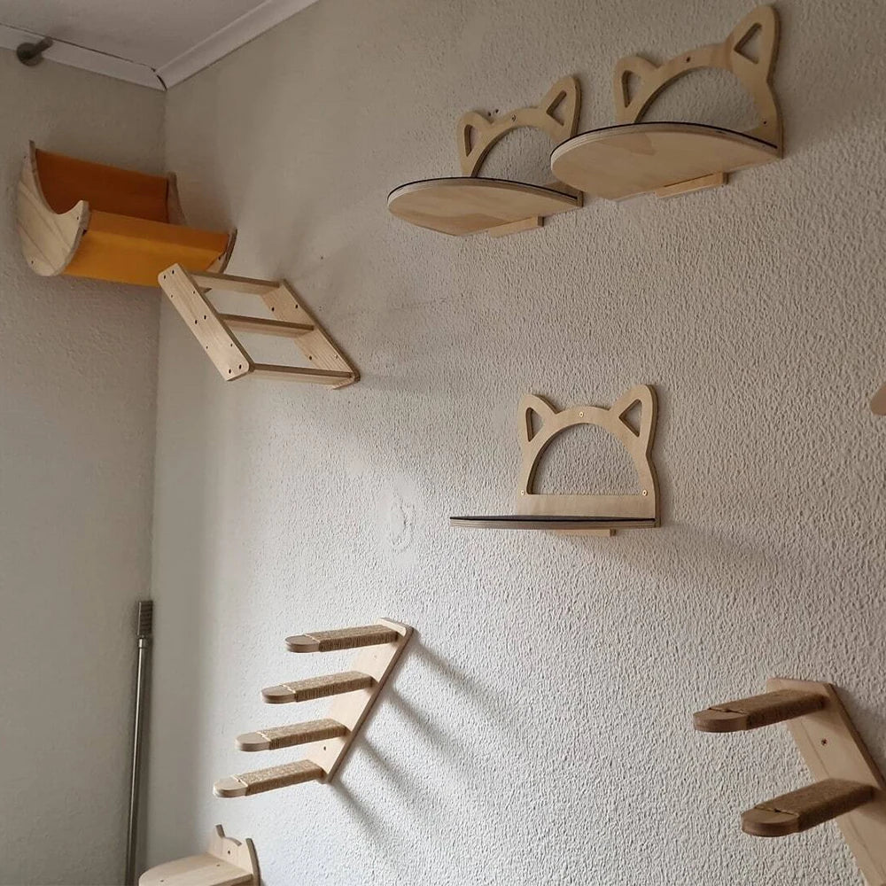 Wall-mounted Cat Hanging  Bed Cat Climbing Ladder Grab Post Solid Wood