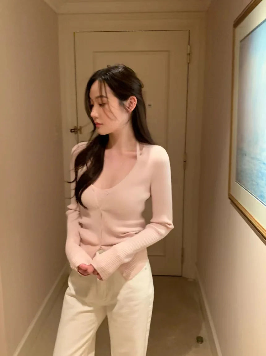 Chic V-Neck Knitted Open Cardigan Top Women's