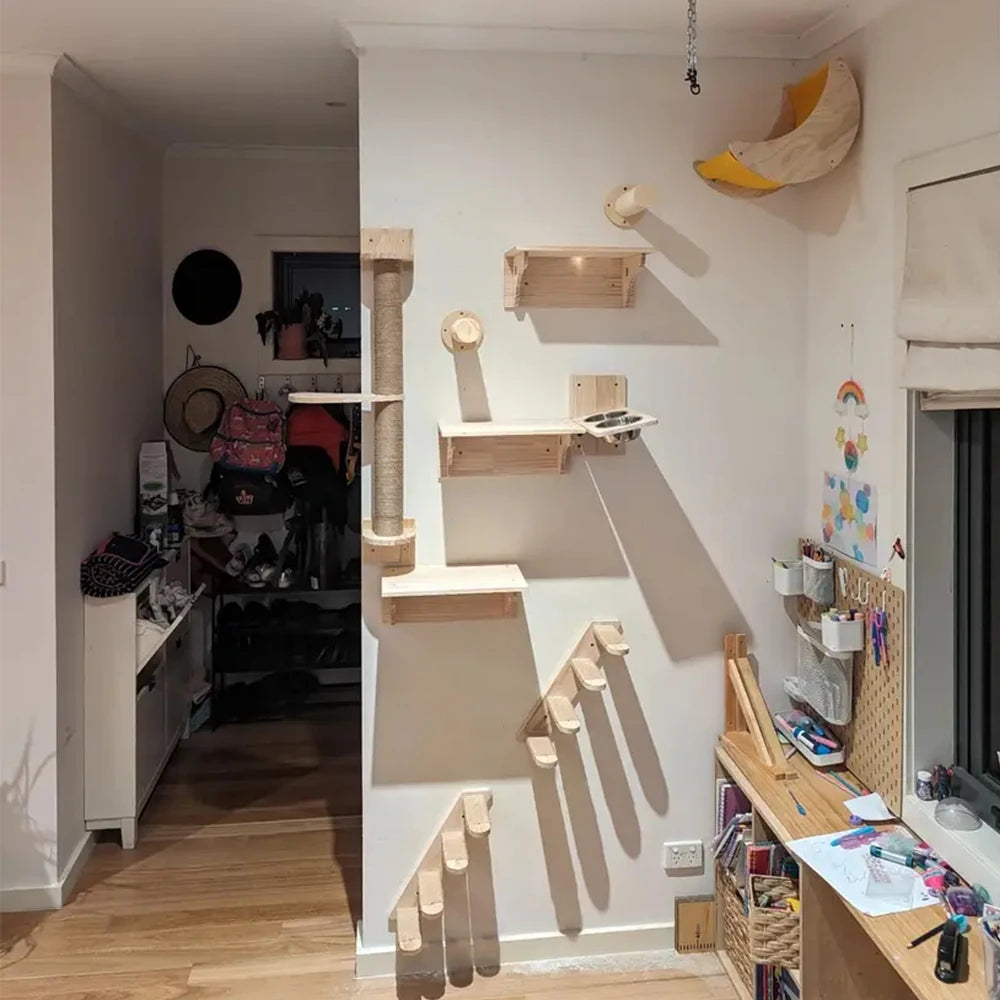 Wall-mounted Cat Hanging  Bed Cat Climbing Ladder Grab Post Solid Wood