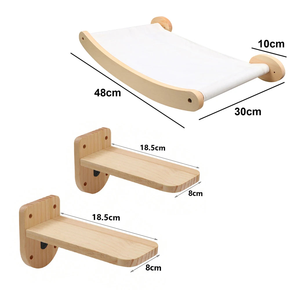 Wall-mounted Cat Hanging  Bed Cat Climbing Ladder Grab Post Solid Wood