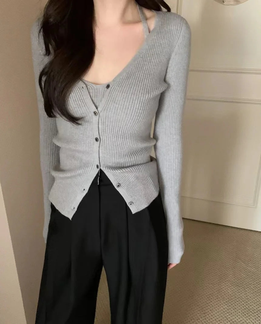 Chic V-Neck Knitted Open Cardigan Top Women's