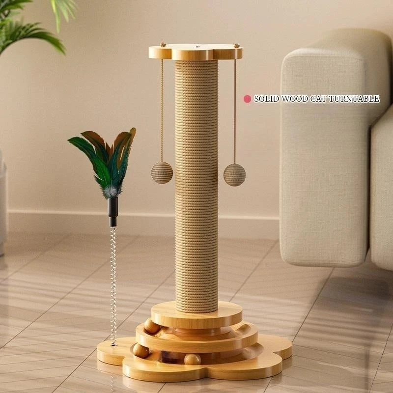 Pet Cat Toy Solid Wood Cat Turntable Funny Cat Stick  Balls