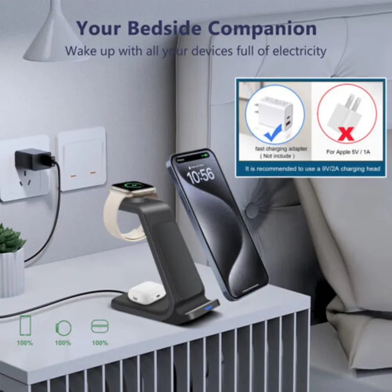 Wireless Charger Dock Charging Station 3In1 For Apple Watch Iphone 15 14 13 12 X