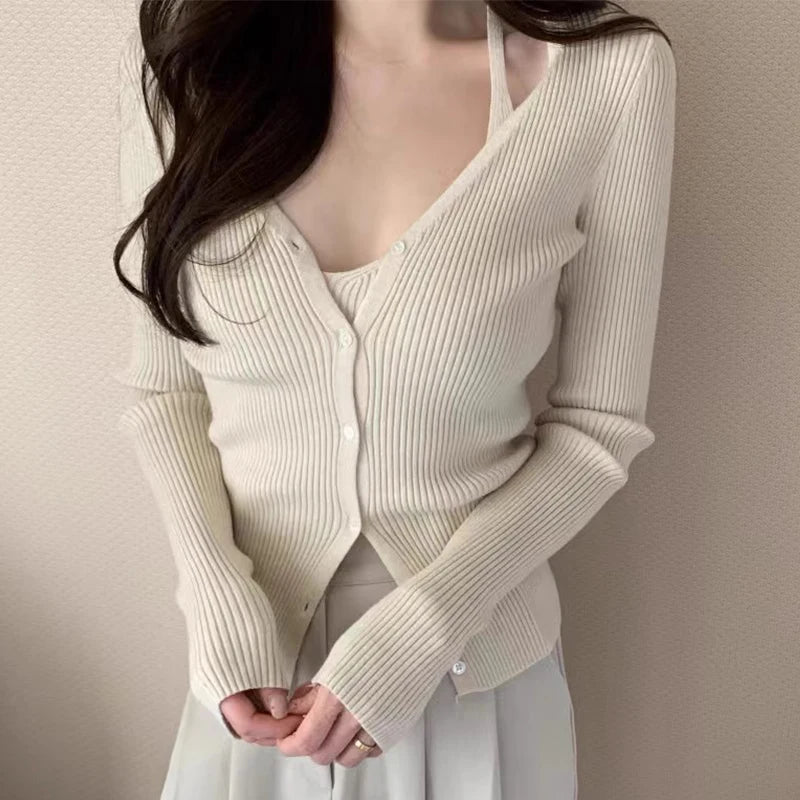 Chic V-Neck Knitted Open Cardigan Top Women's