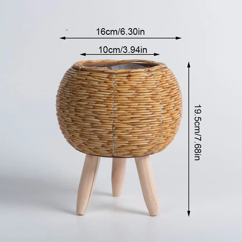 Nordic Imitation Rattan Flower Pot Hand Woven Flower Shelf Planters Plant Stand Holder Basket Garden Decor Home Storage Basket