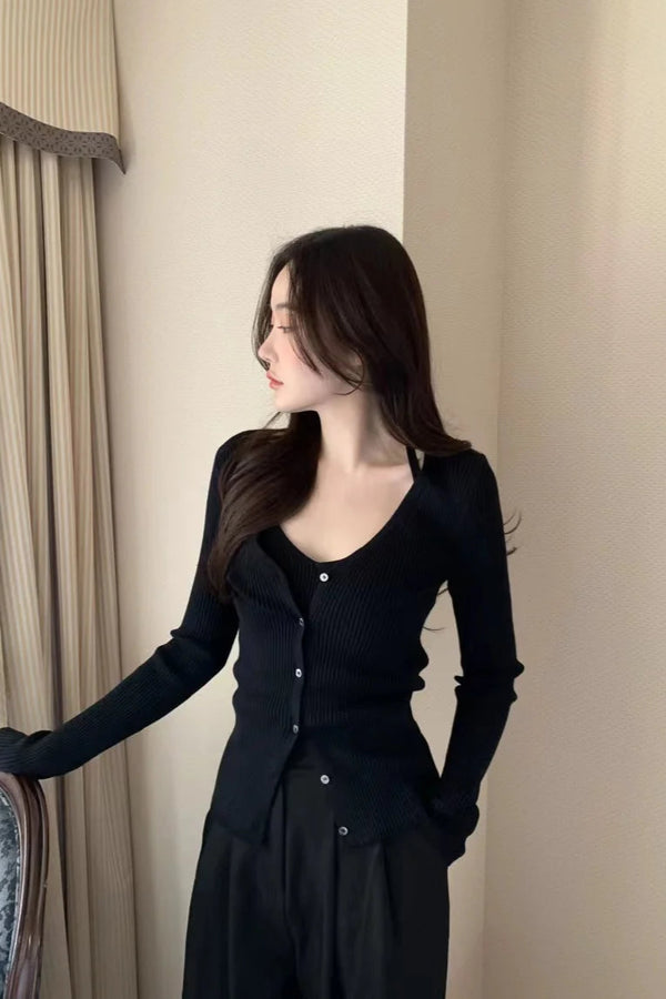 Chic V-Neck Knitted Open Cardigan Top Women's